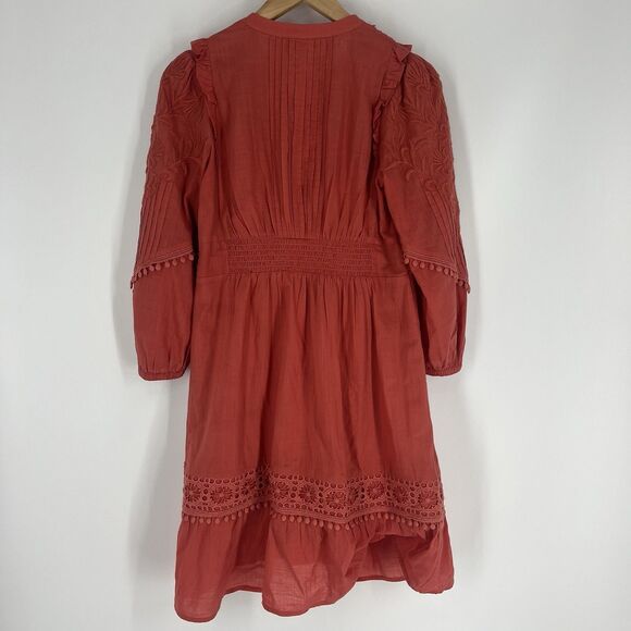 Anthropologie Akemi + Kin Dress Size Small Coral Pink Josephine Embroidered Boho - Picture 5 of 8